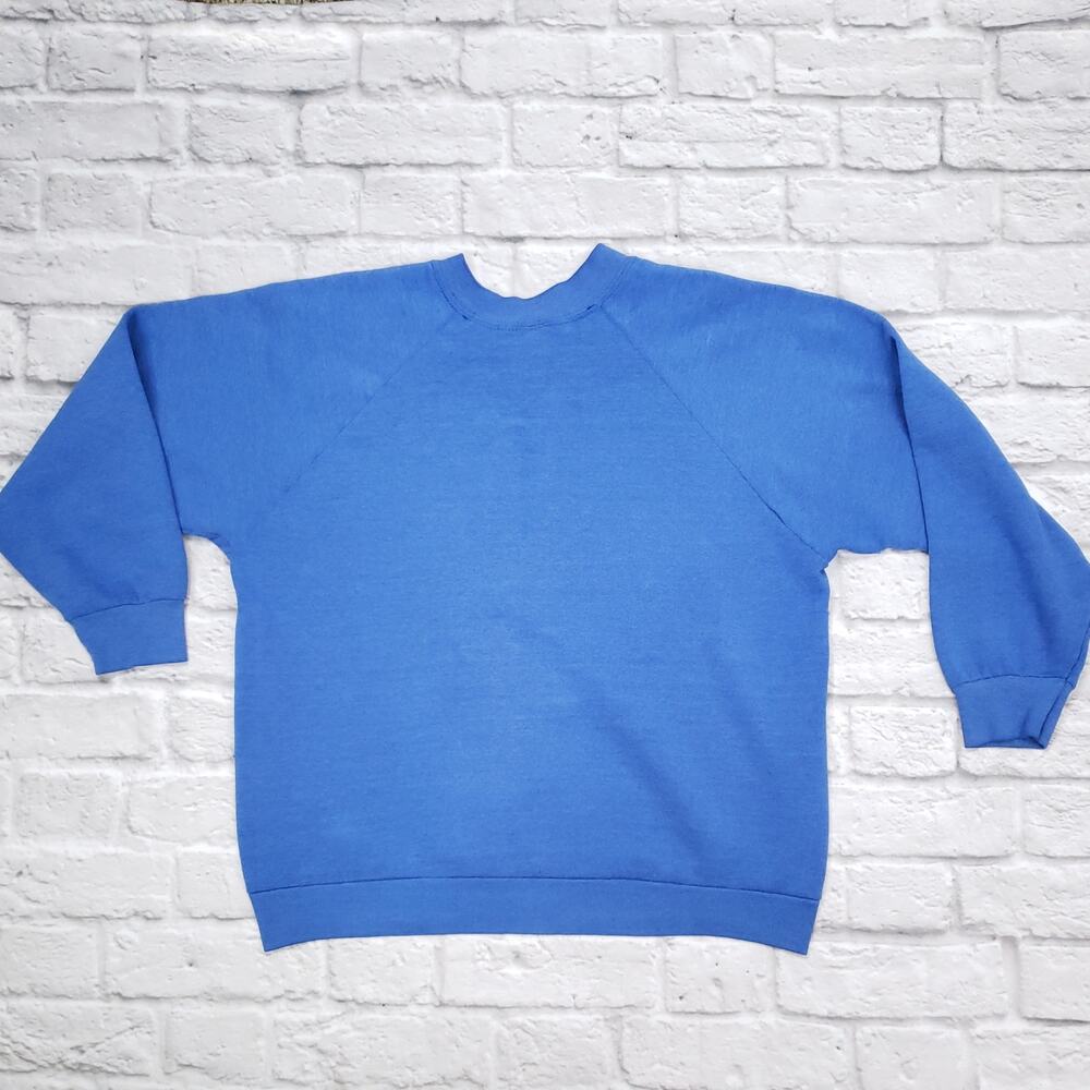 Vintage Granny Cottage Folk Patchwork Quilt Blue Sweatshirt Fits S-L - Picture 4 of 11